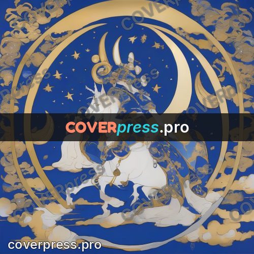 Amano style painting: figure among clouds with a crescent