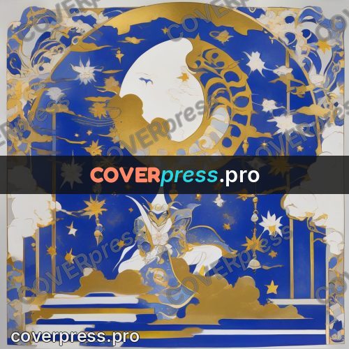 Amano style painting: figure among clouds with a crescent
