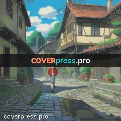 Anime style drawing: child on a cobbled street