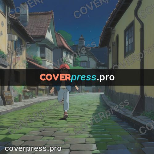 Anime style drawing: child on a cobbled street