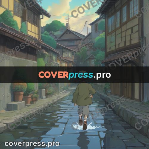 Anime style drawing: child on a cobbled street