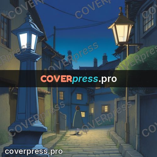 Anime style drawing: night street with lamps