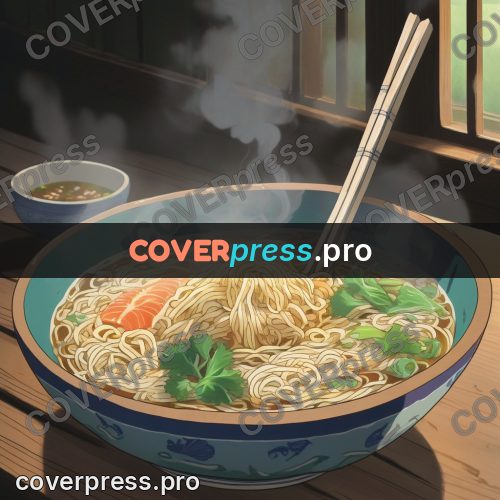 Anime style drawing: bowl of noodles with chopsticks