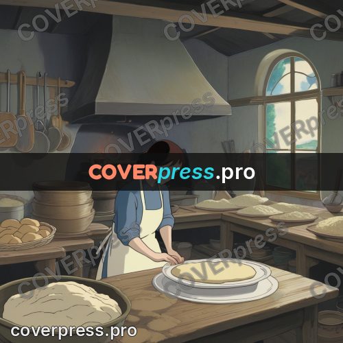 Anime style drawing: woman kneading dough