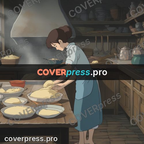 Anime style drawing: woman kneading dough