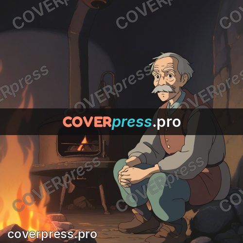 Anime style drawing: old man by a fire