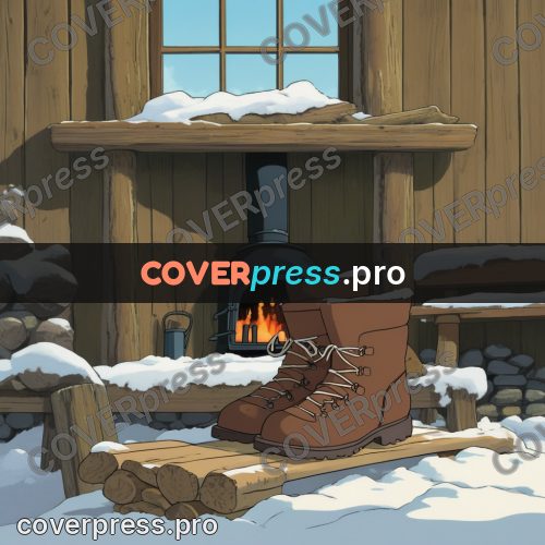 Anime style drawing: boots in the snow