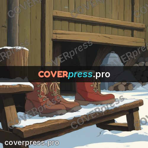 Anime style drawing: boots in the snow
