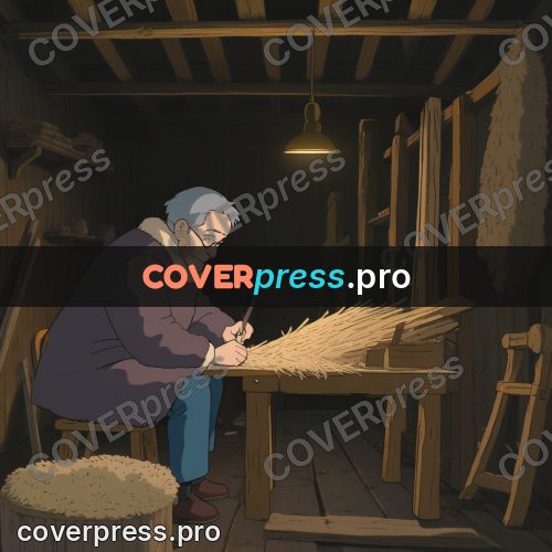Anime style drawing: person with straw in a barn