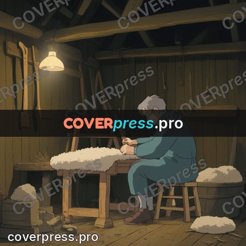 Anime style drawing: person with straw in a barn