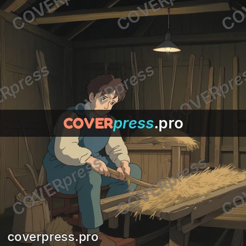 Anime style drawing: person with straw in a barn