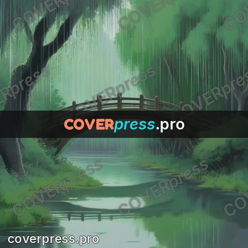 Anime style drawing: arched bridge over water