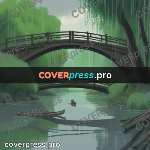 Anime style drawing: arched bridge over water