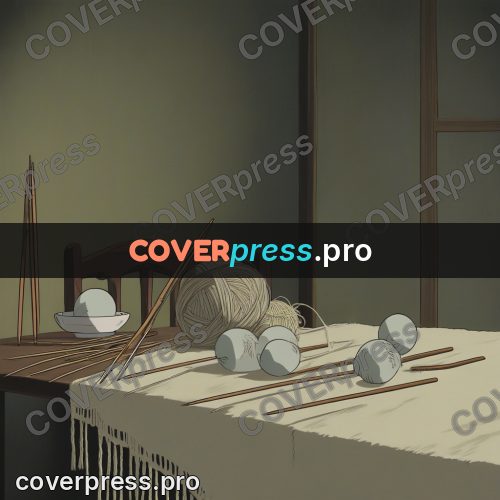 Anime style drawing: straw and yarn on a table