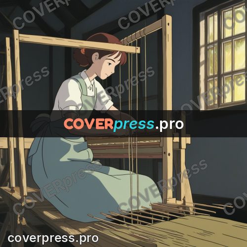 Anime style drawing: woman at a wooden loom