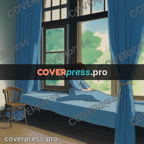 Anime style drawing: figure by a curtained window