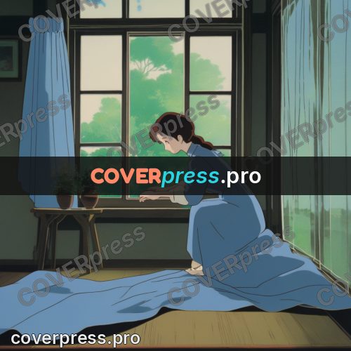 Anime style drawing: figure by a curtained window
