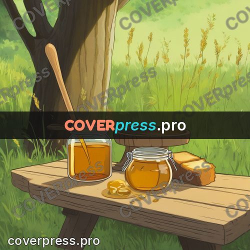 Anime style drawing: honey in a glass jar