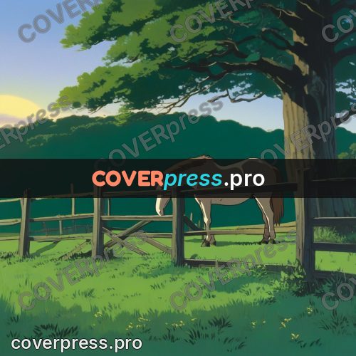 Anime style drawing: horse by a rail fence