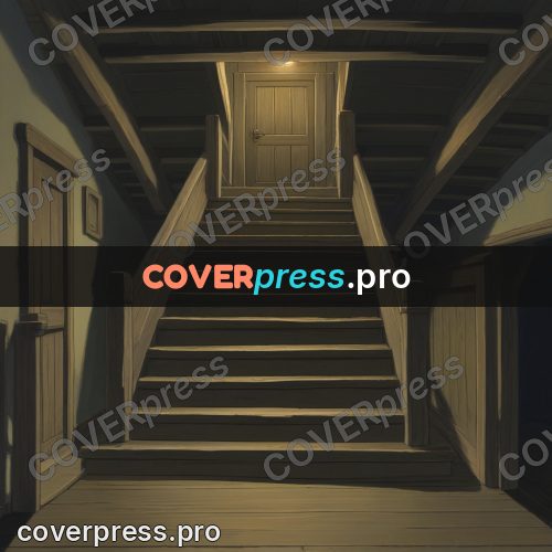 Anime style drawing: wooden staircase in the dark