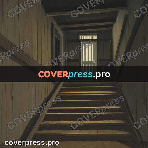 Anime style drawing: wooden staircase in the dark