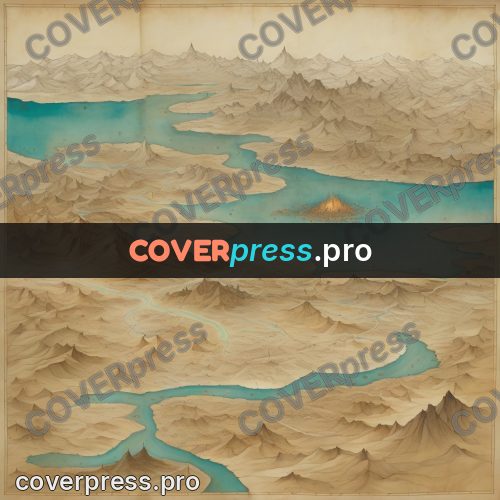 Map illustration: turquoise channels among sands