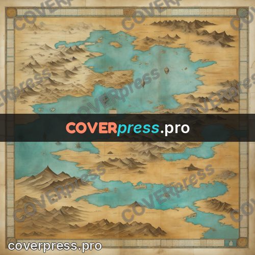 Map illustration: turquoise channels among sands