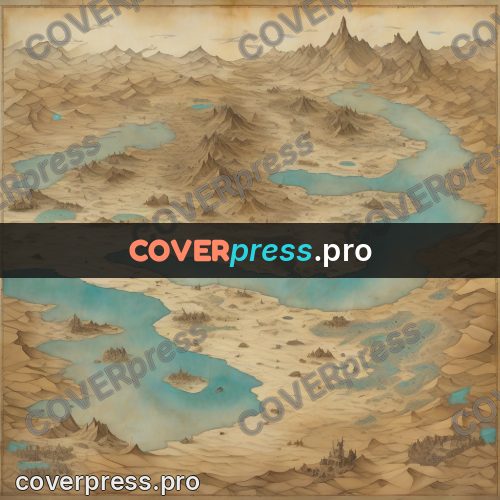 Map illustration: turquoise channels among sands