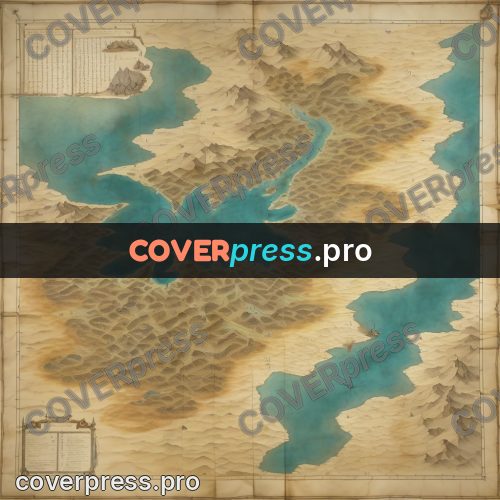 Map illustration: turquoise channels among sands
