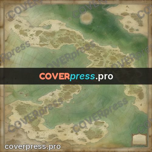 Map illustration: green sea with pale shallows