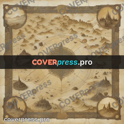 Map illustration: hills and peaks on parchment