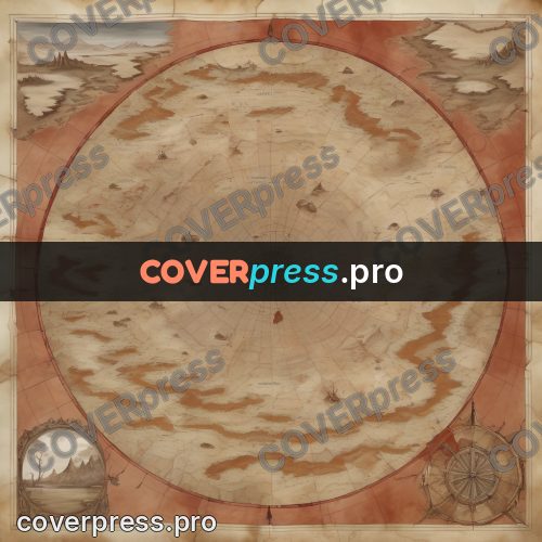 Map illustration: round land with a rust border