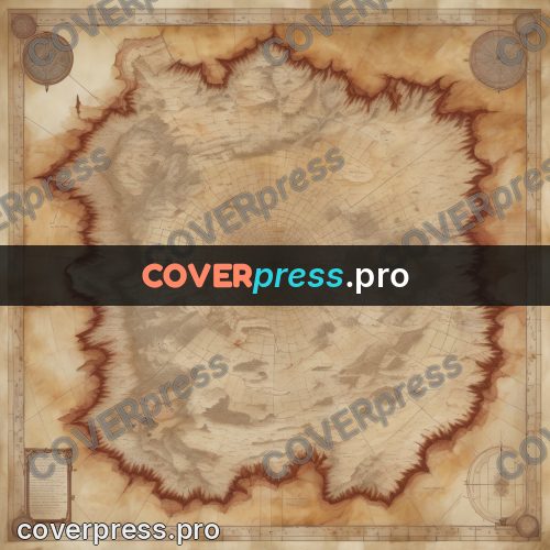 Map illustration: round land with a rust border