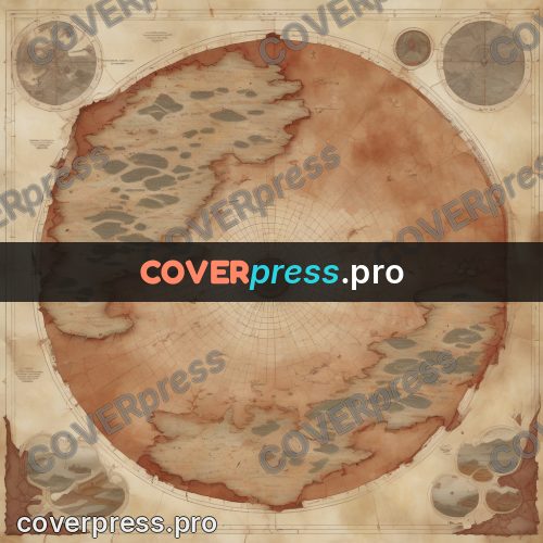 Map illustration: round land with a rust border