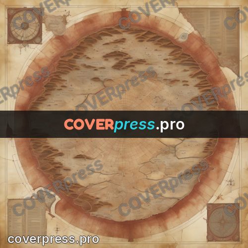 Map illustration: round land with a rust border