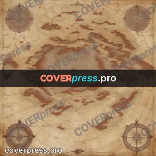 Map illustration: round land with a rust border
