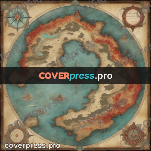 Map illustration: island ringed by turquoise water