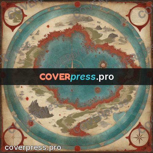 Map illustration: island ringed by turquoise water