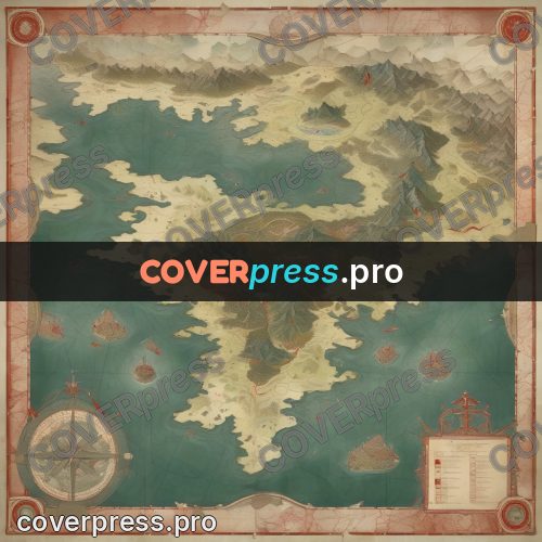 Map illustration: green continent in blue water