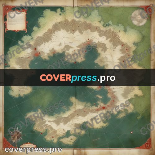 Map illustration: green continent in blue water