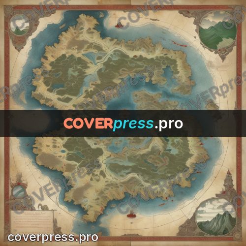 Map illustration: green continent in blue water