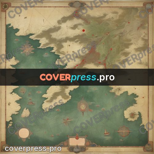 Map illustration: green continent in blue water