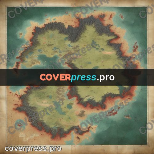Map illustration: green continent in blue water