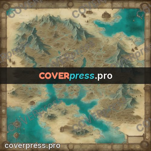 Map illustration: mountain island in turquoise water