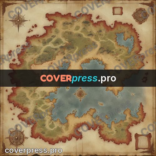 Map illustration: continent with rust shores