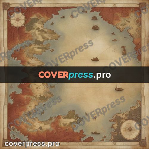 Map illustration: continent with rust shores