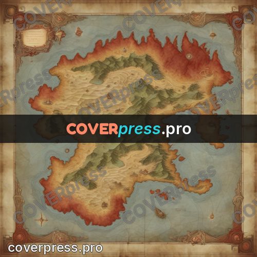 Map illustration: continent with rust shores