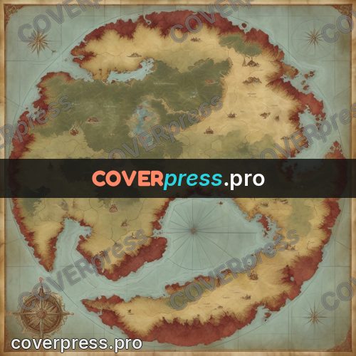 Map illustration: continent with rust shores