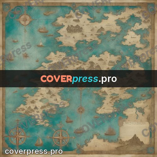 Map illustration: archipelago in a turquoise sea