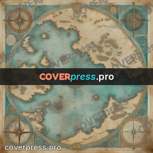 Map illustration: archipelago in a turquoise sea